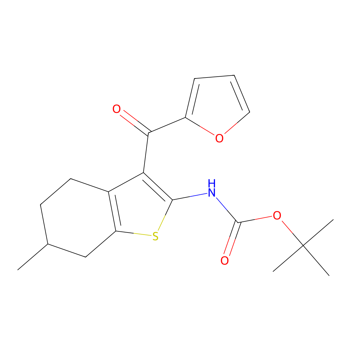 tert-butyl N-[3-(furan-2-carbonyl)-6-methyl-4,5,6,7-tetrahydro-1-benzothiophen-2-yl]carbamate molecular structure, CAS 2680756-11-8