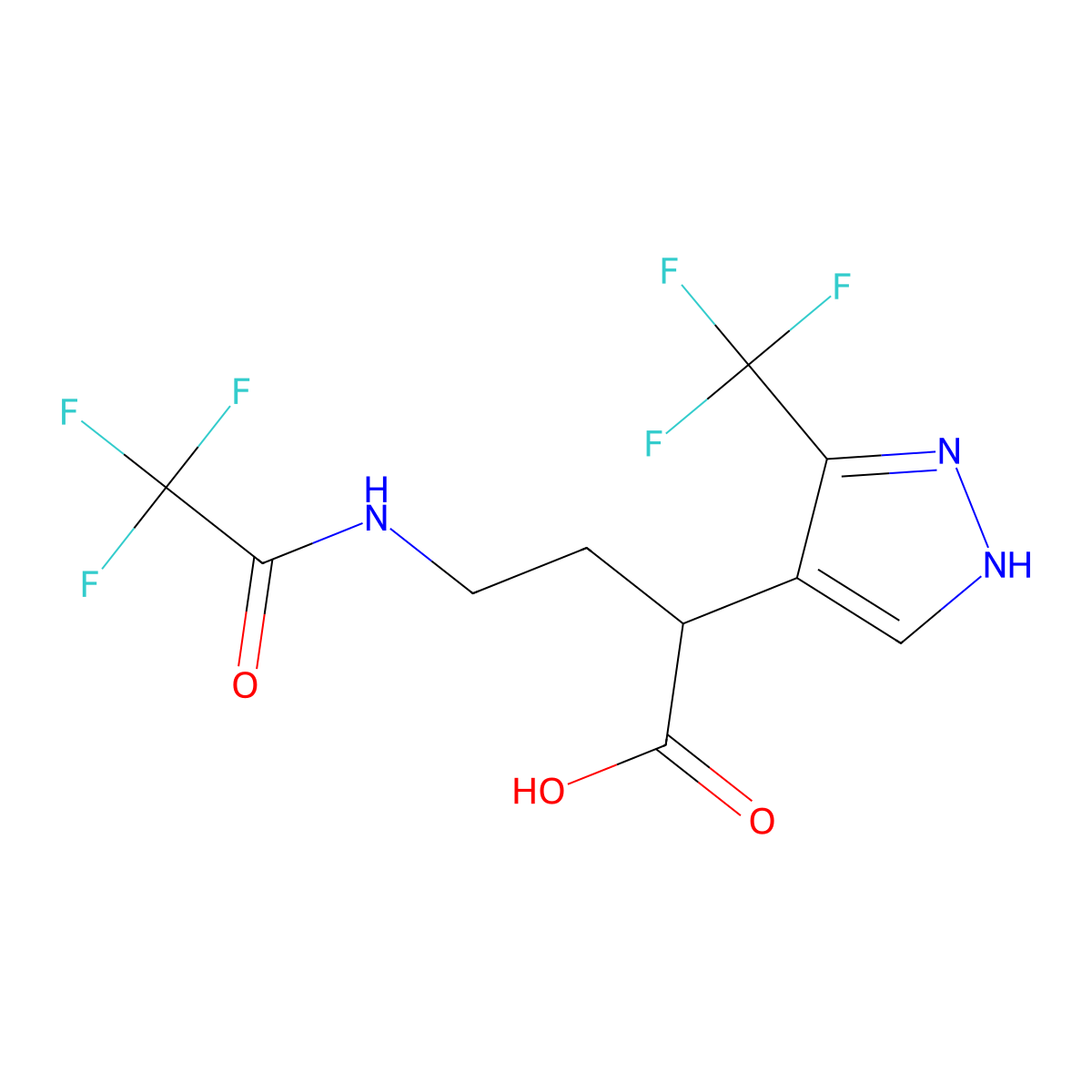 4-(2,2,2-trifluoroacetamido)-2-[3-(trifluoromethyl)-1H-pyrazol-4-yl]butanoic acid molecular structure, CAS 2680756-32-3