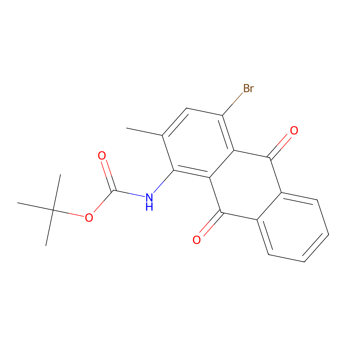 tert-butyl N-(4-bromo-2-methyl-9,10-dioxo-9,10-dihydroanthracen-1-yl)carbamate molecular structure, CAS 2680756-33-4