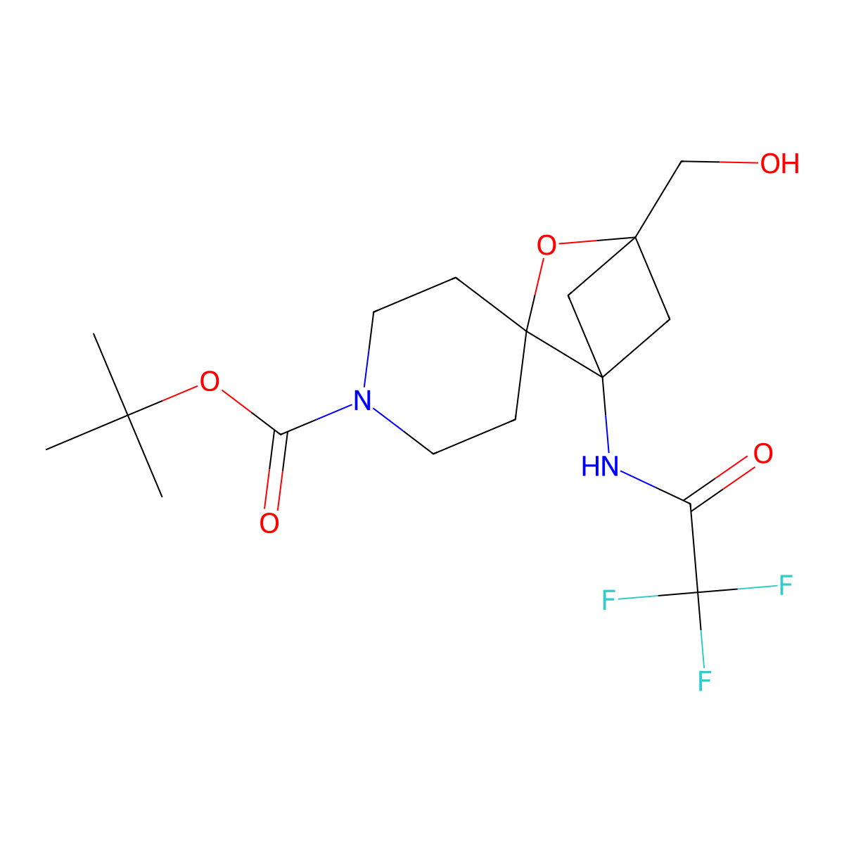Tert-butyl 4-(hydroxymethyl)-1-(2,2,2-trifluoroacetamido)-3-oxaspiro[bicyclo[2.1.1]hexane-2,4'-piperidine]-1'-carboxylate molecular structure, CAS 2680756-43-6
