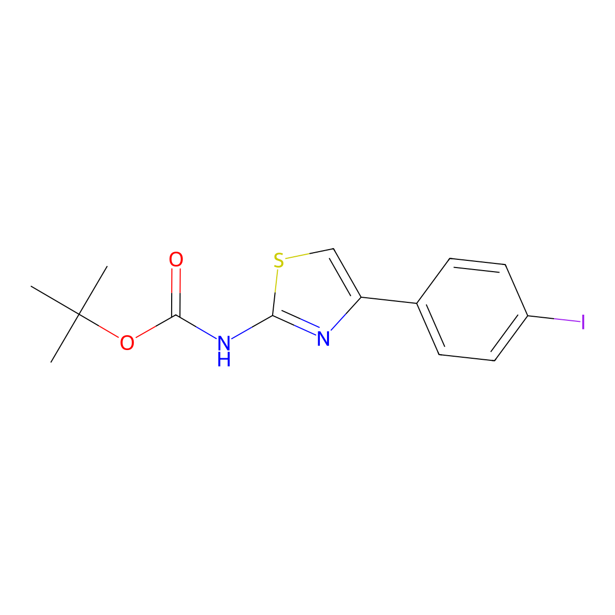 tert-butyl N-[4-(4-iodophenyl)-1,3-thiazol-2-yl]carbamate molecular structure, CAS 2680756-44-7