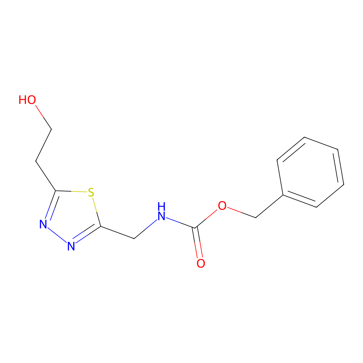 benzyl N-{[5-(2-hydroxyethyl)-1,3,4-thiadiazol-2-yl]methyl}carbamate molecular structure, CAS 2680756-46-9
