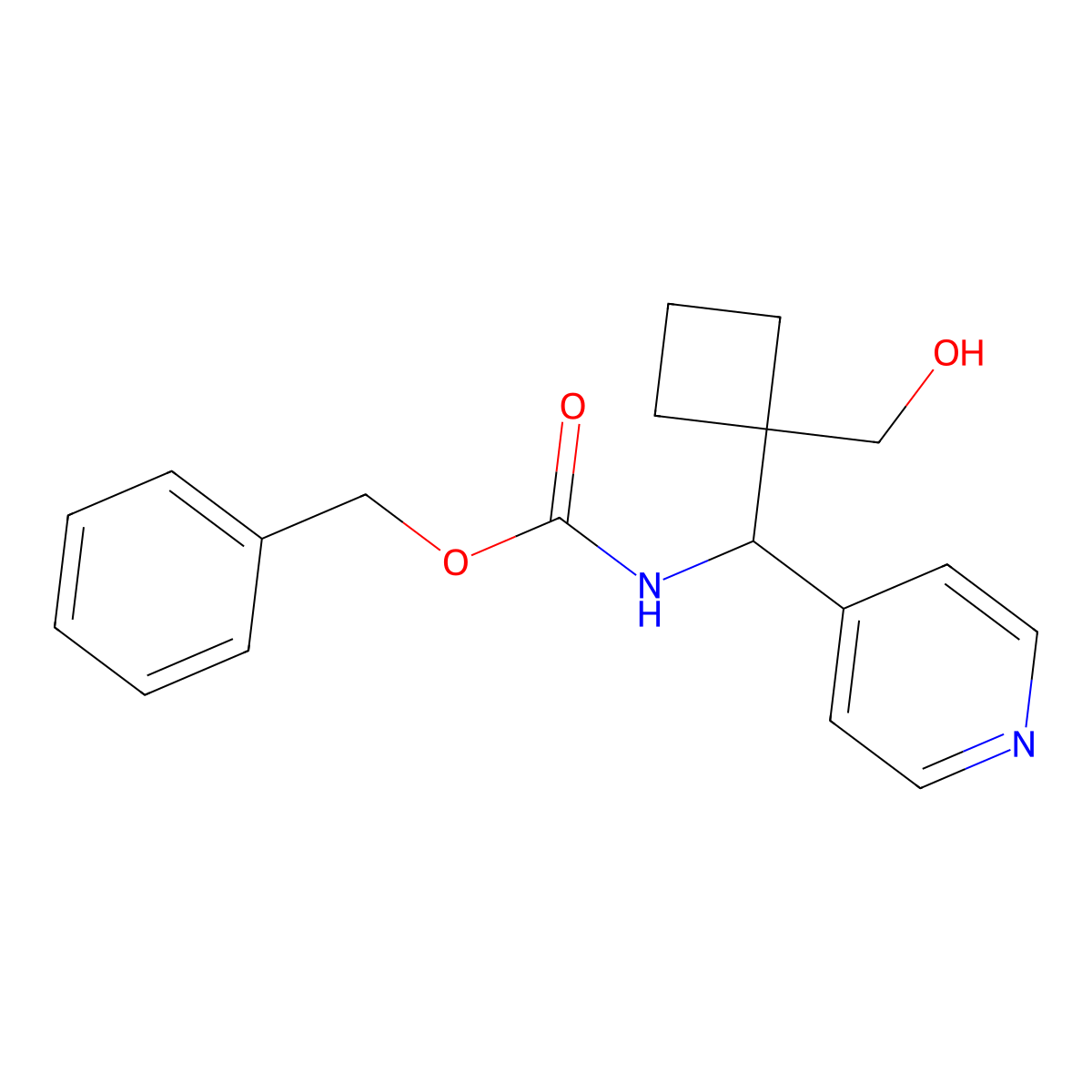 benzyl N-{[1-(hydroxymethyl)cyclobutyl](pyridin-4-yl)methyl}carbamate molecular structure, CAS 2680756-80-1