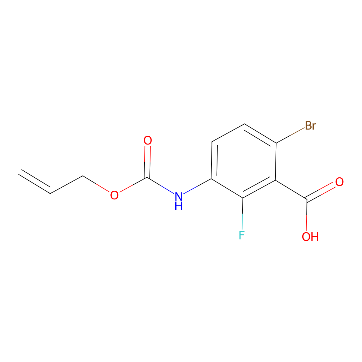 6-Bromo-2-fluoro-3-{[(prop-2-en-1-yloxy)carbonyl]amino}benzoic acid molecular structure, CAS 2680756-85-6