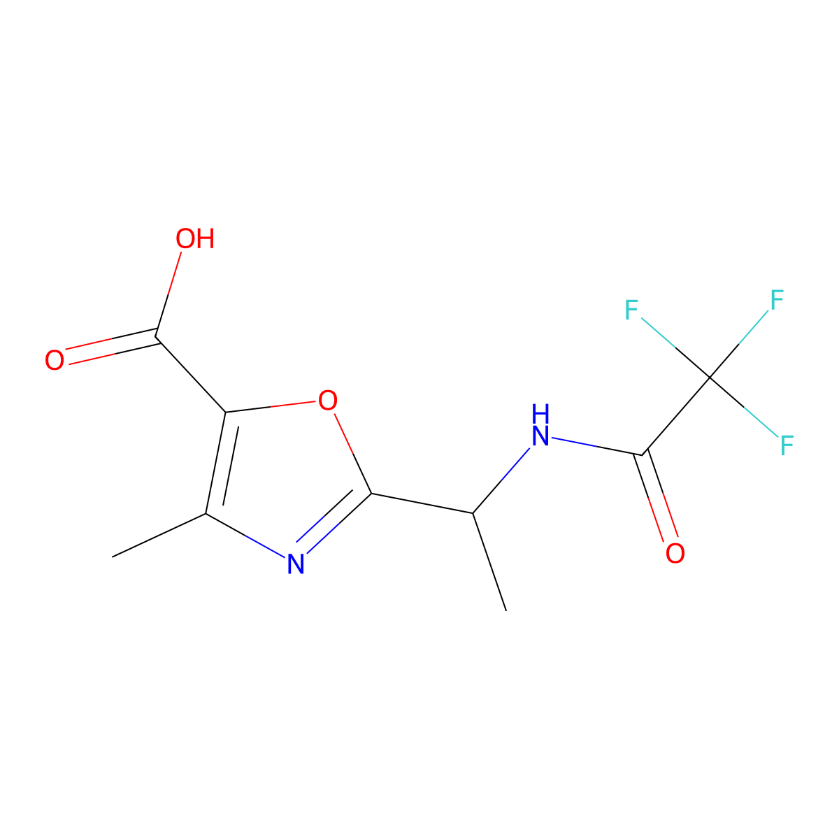 4-Methyl-2-[1-(2,2,2-trifluoroacetamido)ethyl]-1,3-oxazole-5-carboxylic acid molecular structure, CAS 2680756-89-0