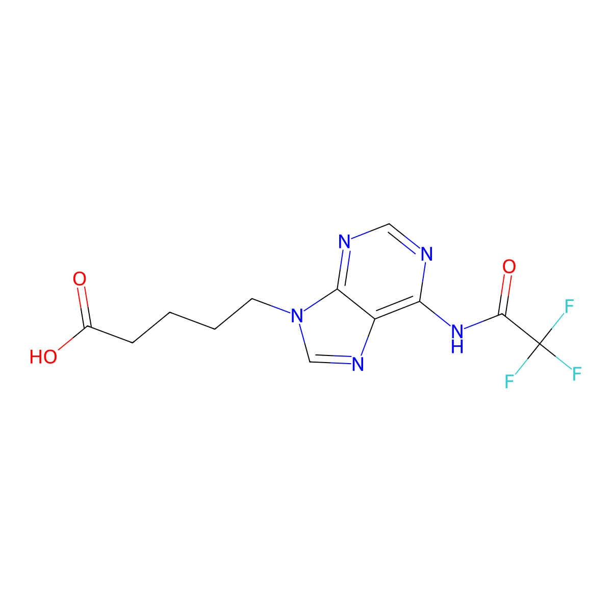 5-[6-(2,2,2-trifluoroacetamido)-9H-purin-9-yl]pentanoic acid molecular structure, CAS 2680757-02-0