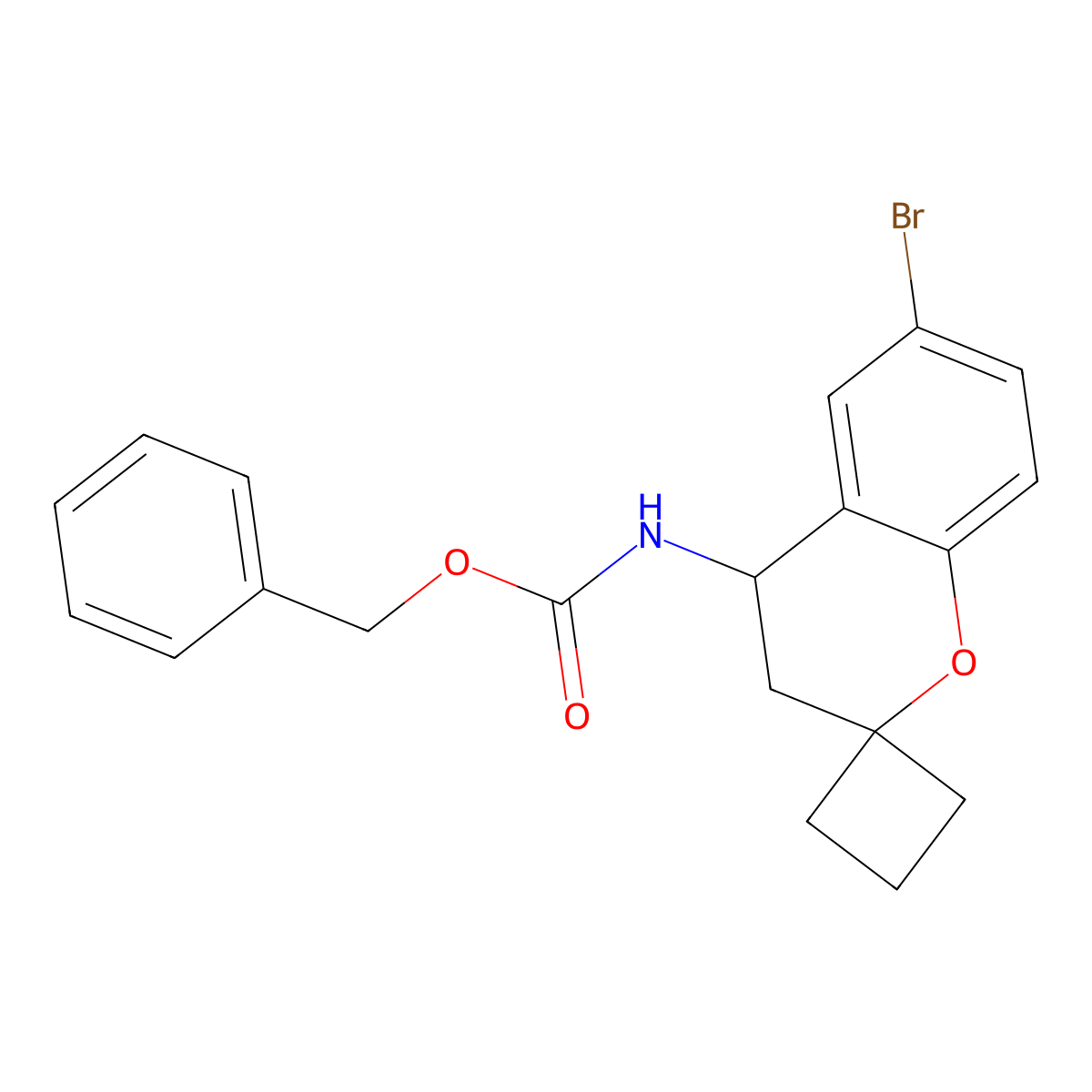 benzyl N-{6-bromo-3,4-dihydrospiro[1-benzopyran-2,1'-cyclobutan]-4-yl}carbamate molecular structure, CAS 2680757-17-7