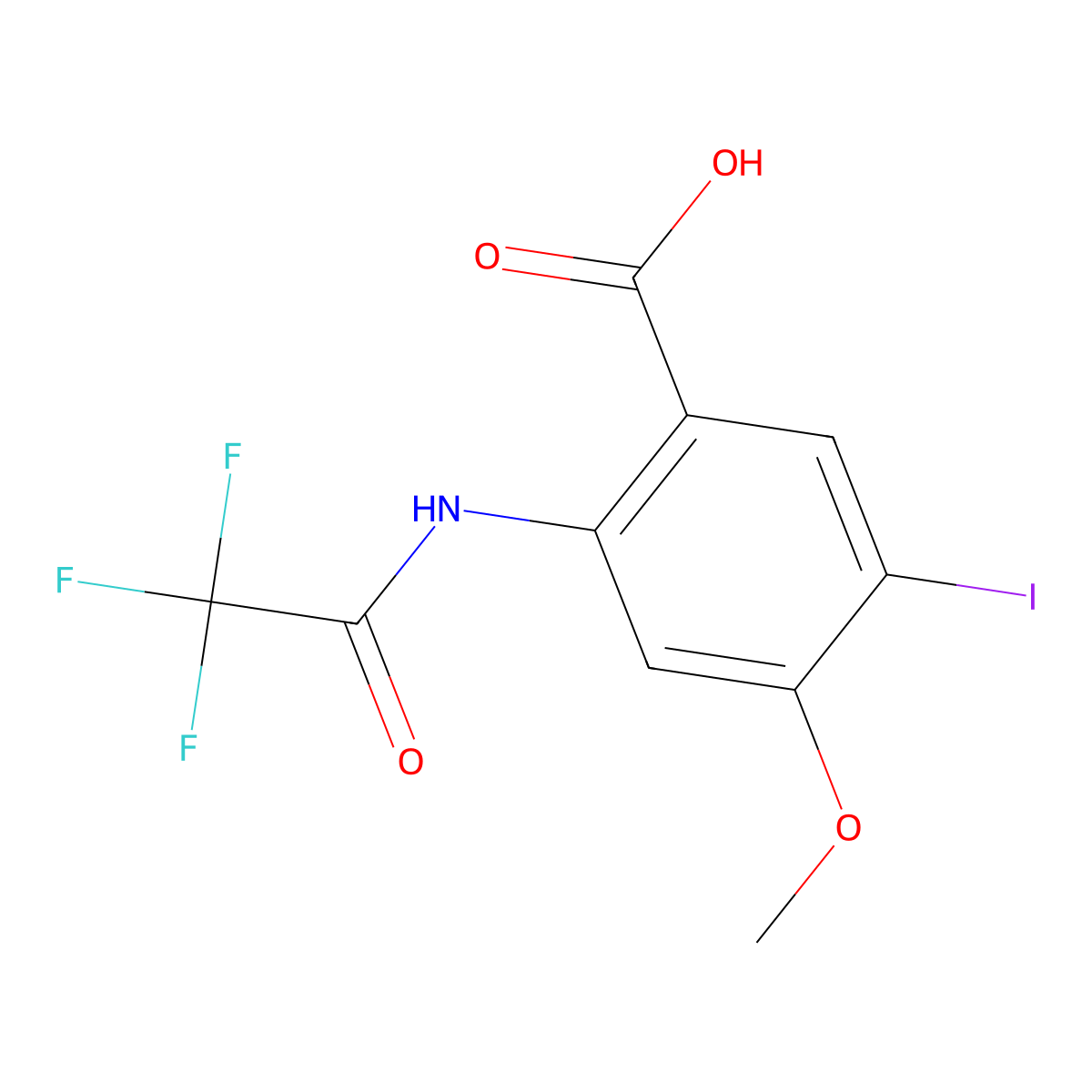 5-Iodo-4-methoxy-2-(2,2,2-trifluoroacetamido)benzoic acid molecular structure, CAS 2680757-19-9