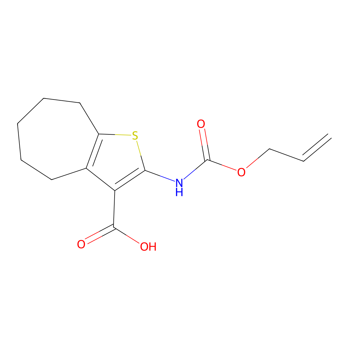 2-{[(prop-2-en-1-yloxy)carbonyl]amino}-4H,5H,6H,7H,8H-cyclohepta[b]thiophene-3-carboxylic acid molecular structure, CAS 2680757-28-0