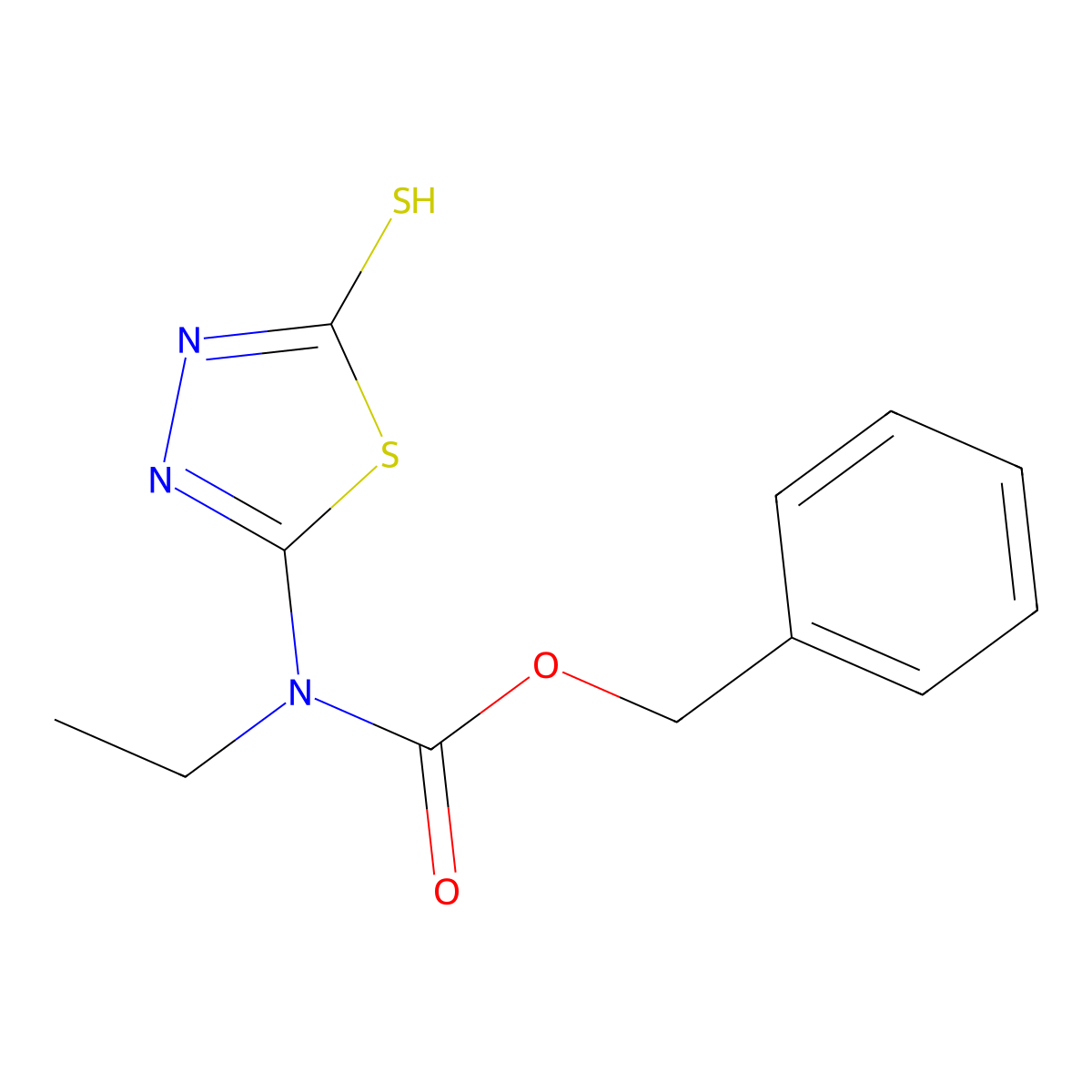 benzyl N-ethyl-N-(5-sulfanyl-1,3,4-thiadiazol-2-yl)carbamate molecular structure, CAS 2680757-33-7