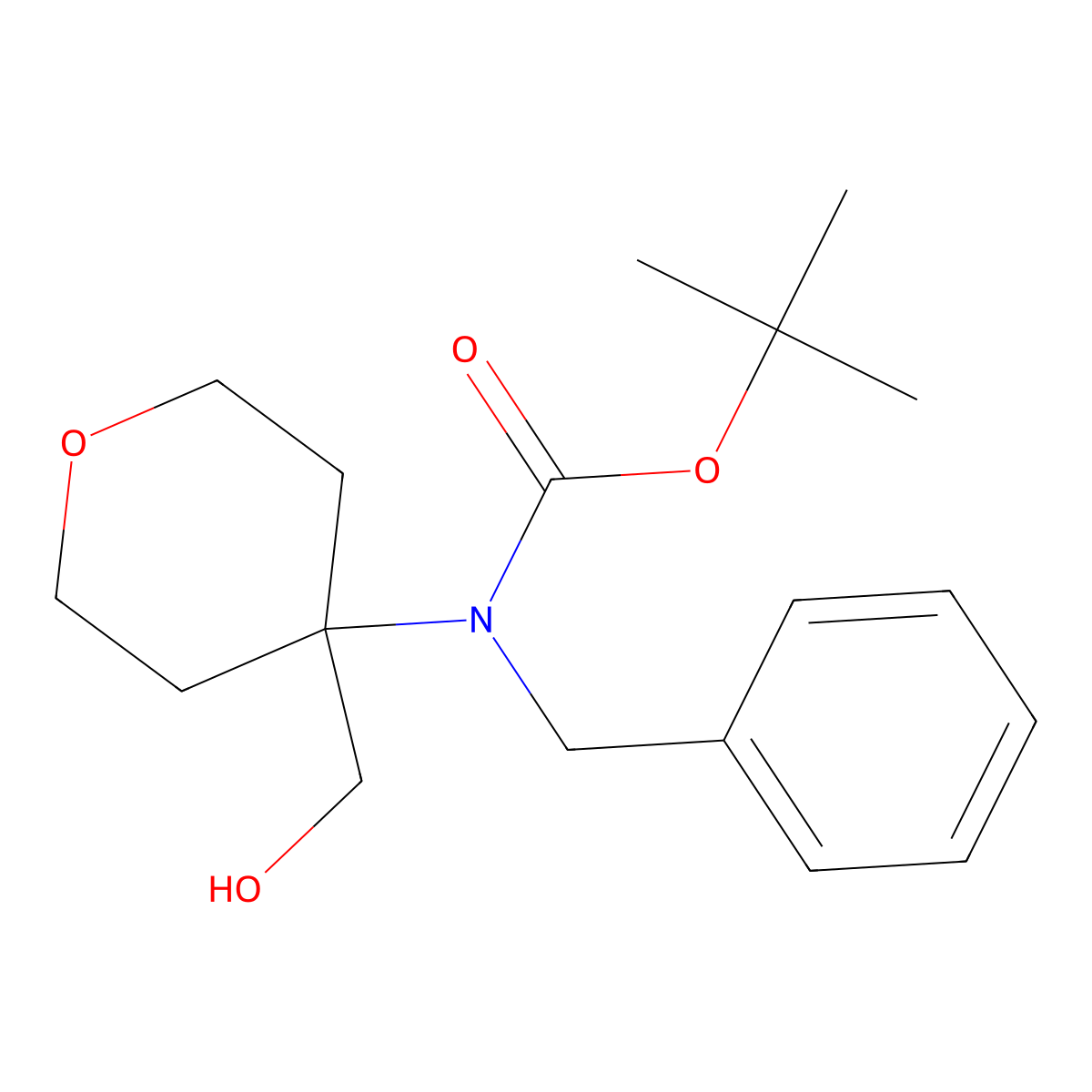 tert-butyl N-benzyl-N-[4-(hydroxymethyl)oxan-4-yl]carbamate molecular structure, CAS 2680757-45-1