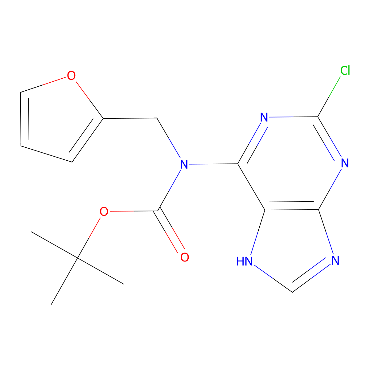tert-butyl N-(2-chloro-7H-purin-6-yl)-N-[(furan-2-yl)methyl]carbamate molecular structure, CAS 2680757-79-1