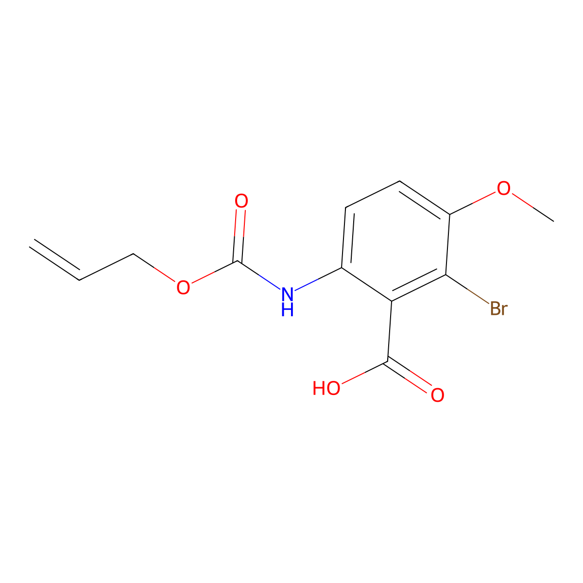 2-Bromo-3-methoxy-6-{[(prop-2-en-1-yloxy)carbonyl]amino}benzoic acid molecular structure, CAS 2680757-91-7