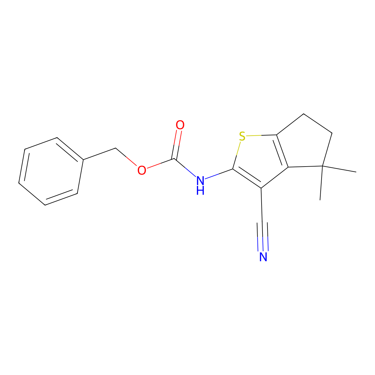 benzyl N-{3-cyano-4,4-dimethyl-4H,5H,6H-cyclopenta[b]thiophen-2-yl}carbamate molecular structure, CAS 2680757-92-8