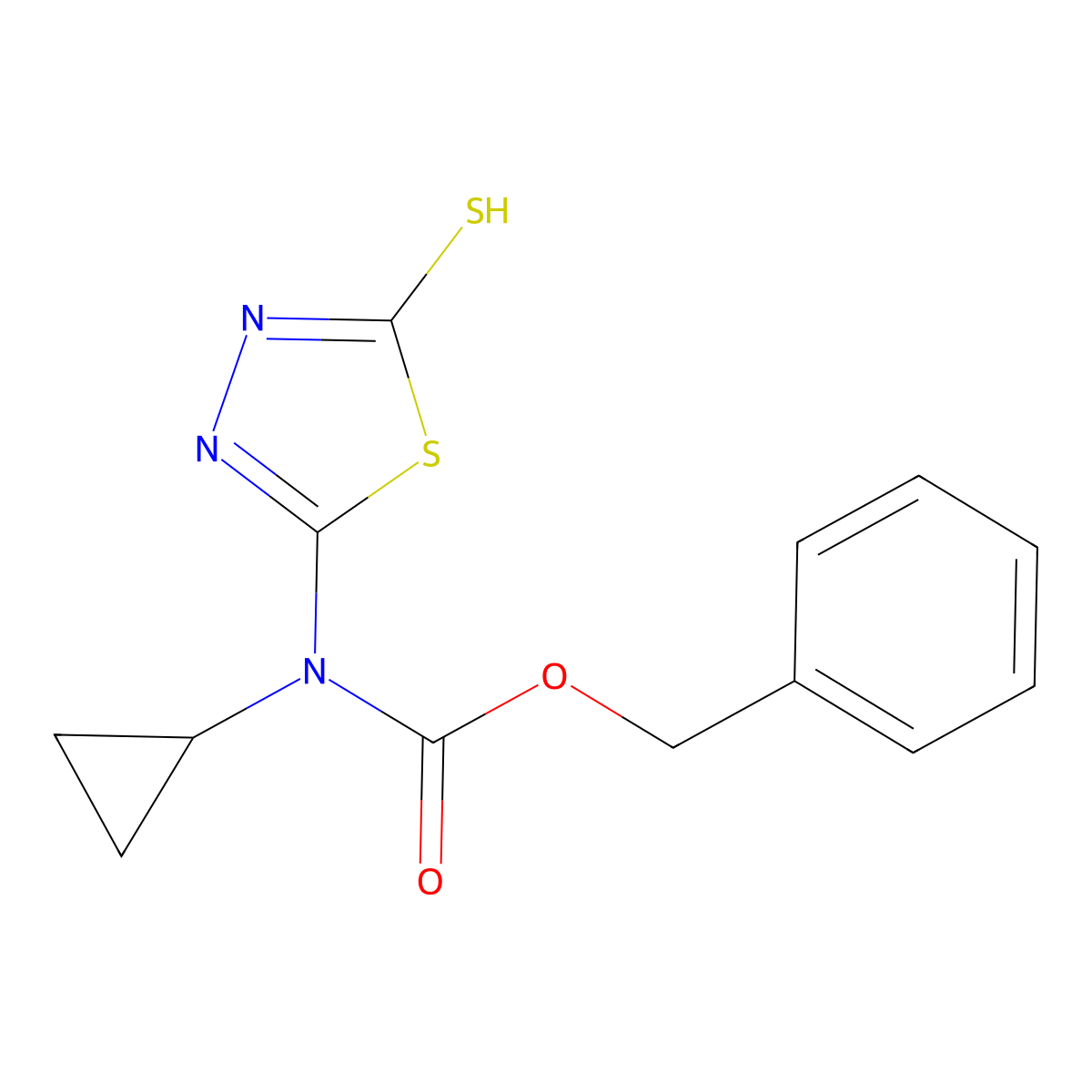 benzyl N-cyclopropyl-N-(5-sulfanyl-1,3,4-thiadiazol-2-yl)carbamate molecular structure, CAS 2680757-93-9