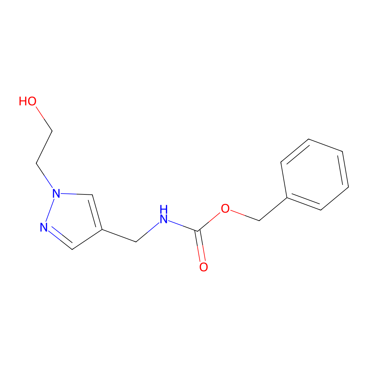 benzyl N-{[1-(2-hydroxyethyl)-1H-pyrazol-4-yl]methyl}carbamate molecular structure, CAS 2680757-95-1