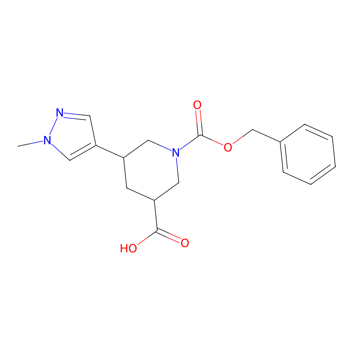 1-[(benzyloxy)carbonyl]-5-(1-methyl-1H-pyrazol-4-yl)piperidine-3-carboxylic acid molecular structure, CAS 2680757-98-4