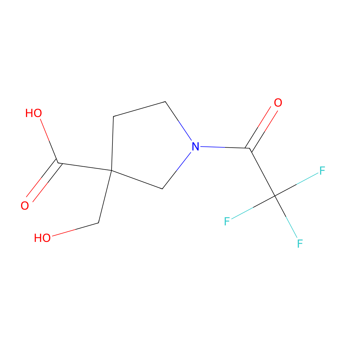 3-(Hydroxymethyl)-1-(trifluoroacetyl)pyrrolidine-3-carboxylic acid molecular structure, CAS 2680758-00-1