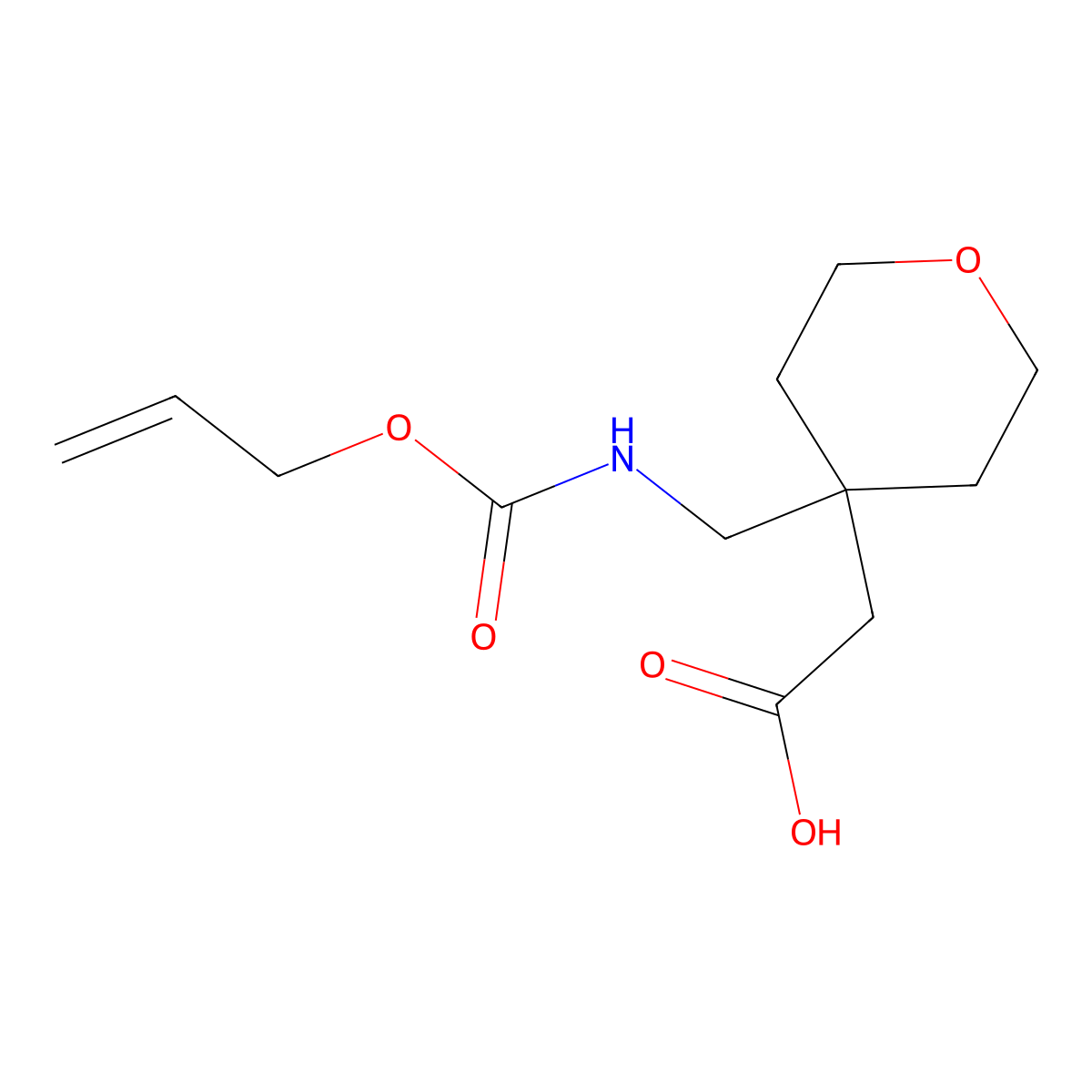 2-[4-({[(Prop-2-en-1-yloxy)carbonyl]amino}methyl)oxan-4-yl]acetic acid molecular structure, CAS 2680758-13-6
