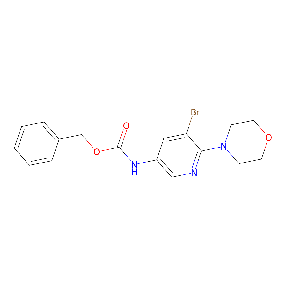 benzyl N-[5-bromo-6-(morpholin-4-yl)pyridin-3-yl]carbamate molecular structure, CAS 2680758-23-8