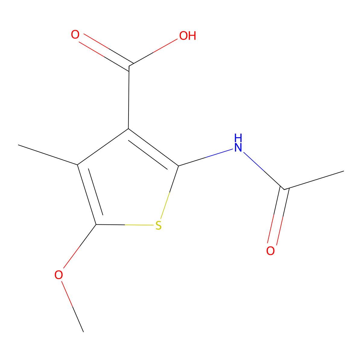 2-Acetamido-5-methoxy-4-methylthiophene-3-carboxylic acid molecular structure, CAS 2680758-24-9