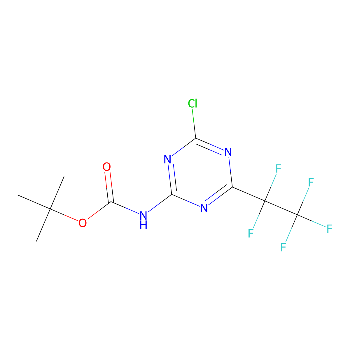 tert-butyl N-[4-chloro-6-(1,1,2,2,2-pentafluoroethyl)-1,3,5-triazin-2-yl]carbamate molecular structure, CAS 2680758-44-3