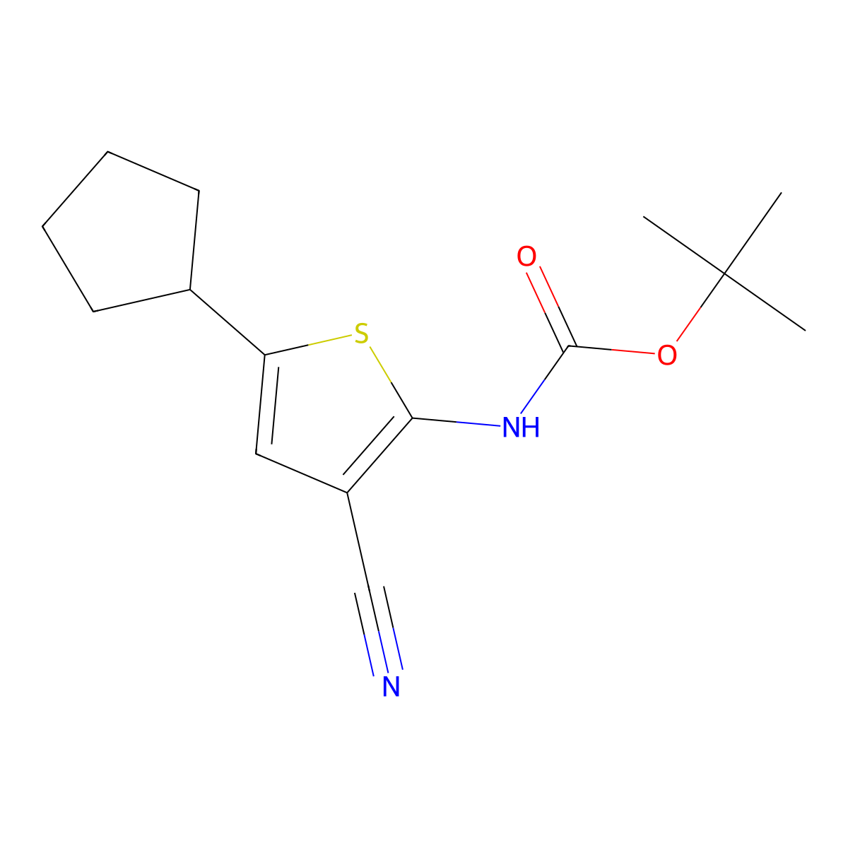 tert-butyl N-(3-cyano-5-cyclopentylthiophen-2-yl)carbamate molecular structure, CAS 2680758-56-7