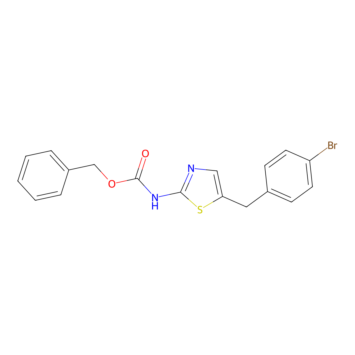 benzyl N-{5-[(4-bromophenyl)methyl]-1,3-thiazol-2-yl}carbamate molecular structure, CAS 2680758-77-2