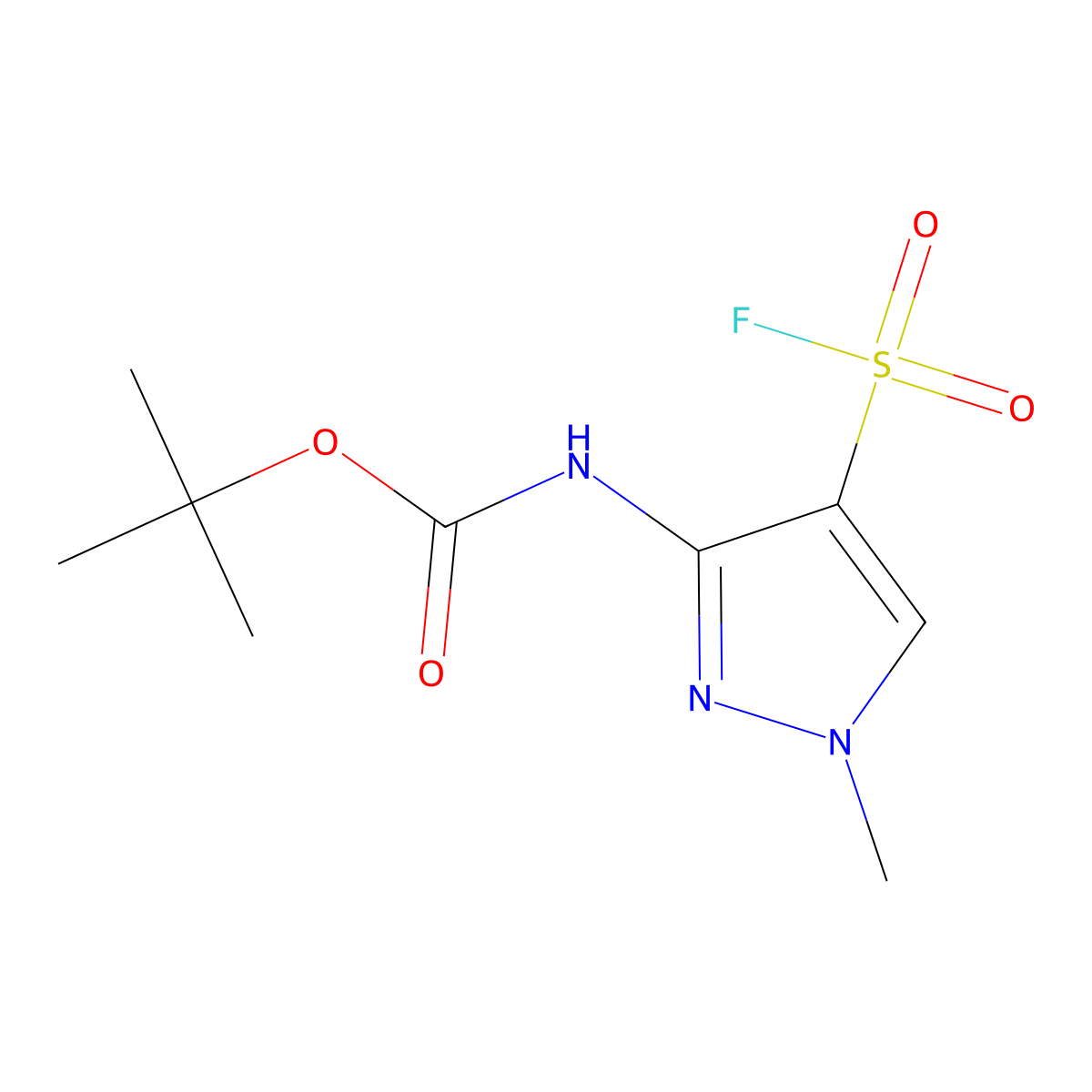 tert-butyl N-[4-(fluorosulfonyl)-1-methyl-1H-pyrazol-3-yl]carbamate molecular structure, CAS 2680758-78-3