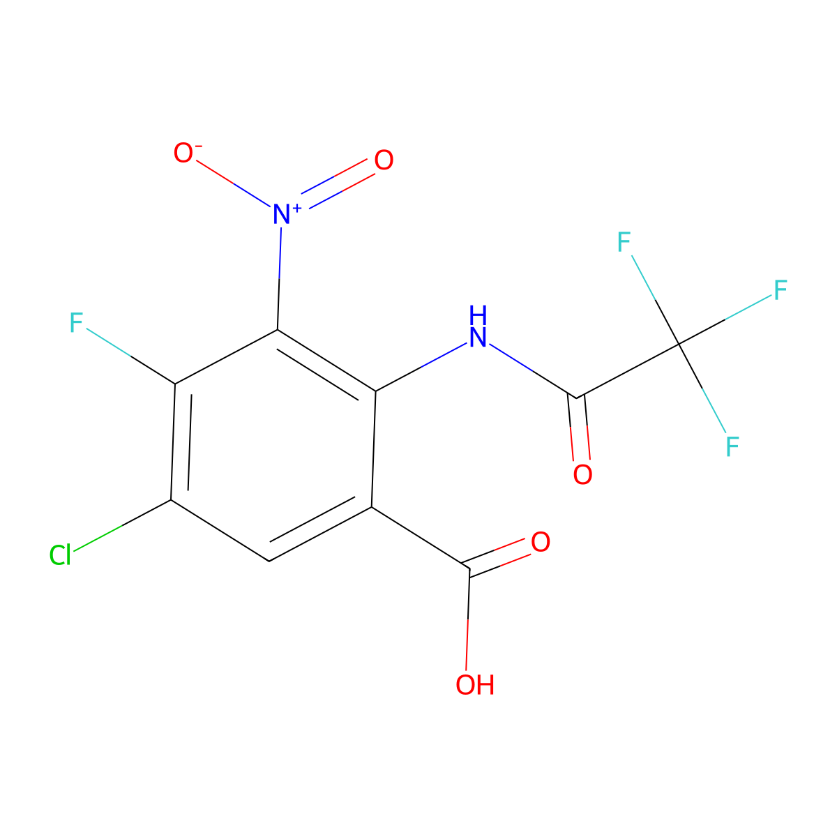 5-Chloro-4-fluoro-3-nitro-2-(2,2,2-trifluoroacetamido)benzoic acid molecular structure, CAS 2680758-87-4