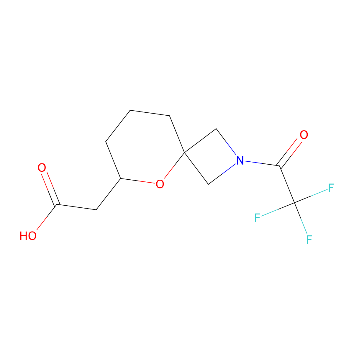 2-[2-(2,2,2-Trifluoroacetyl)-5-oxa-2-azaspiro[3.5]nonan-6-yl]acetic acid molecular structure, CAS 2680758-92-1