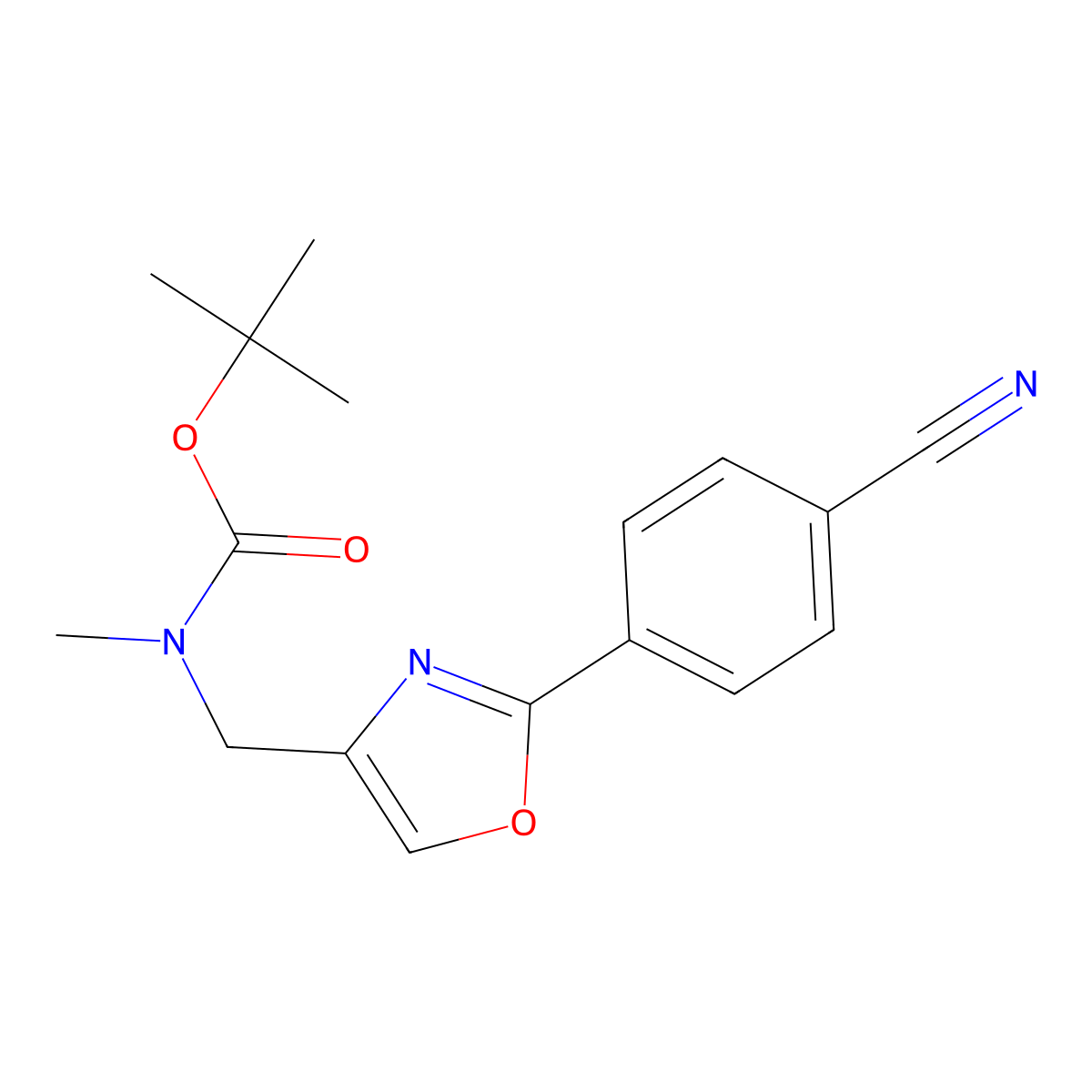 tert-butyl N-{[2-(4-cyanophenyl)-1,3-oxazol-4-yl]methyl}-N-methylcarbamate molecular structure, CAS 2680759-05-9