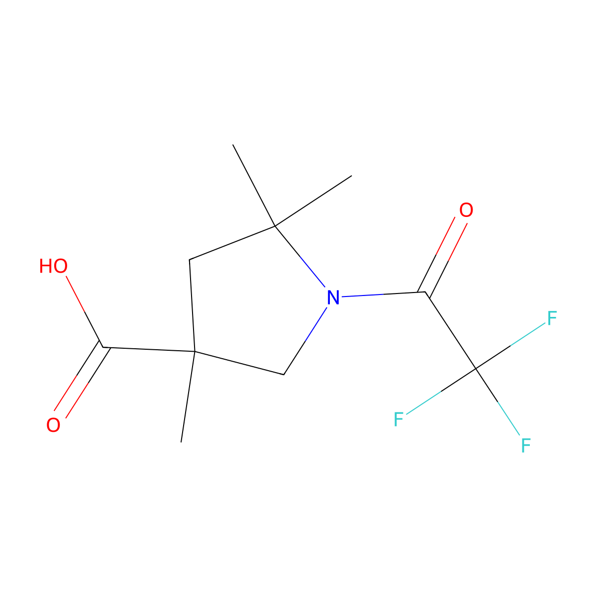 3,5,5-Trimethyl-1-(2,2,2-trifluoroacetyl)pyrrolidine-3-carboxylic acid molecular structure, CAS 2680759-07-1