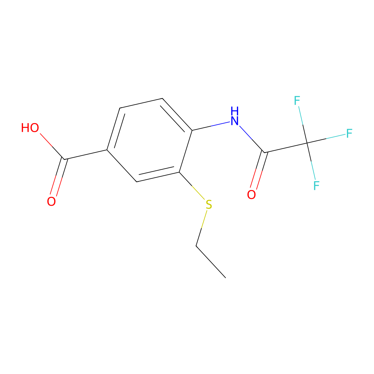 3-(Ethylsulfanyl)-4-(2,2,2-trifluoroacetamido)benzoic acid molecular structure, CAS 2680759-09-3