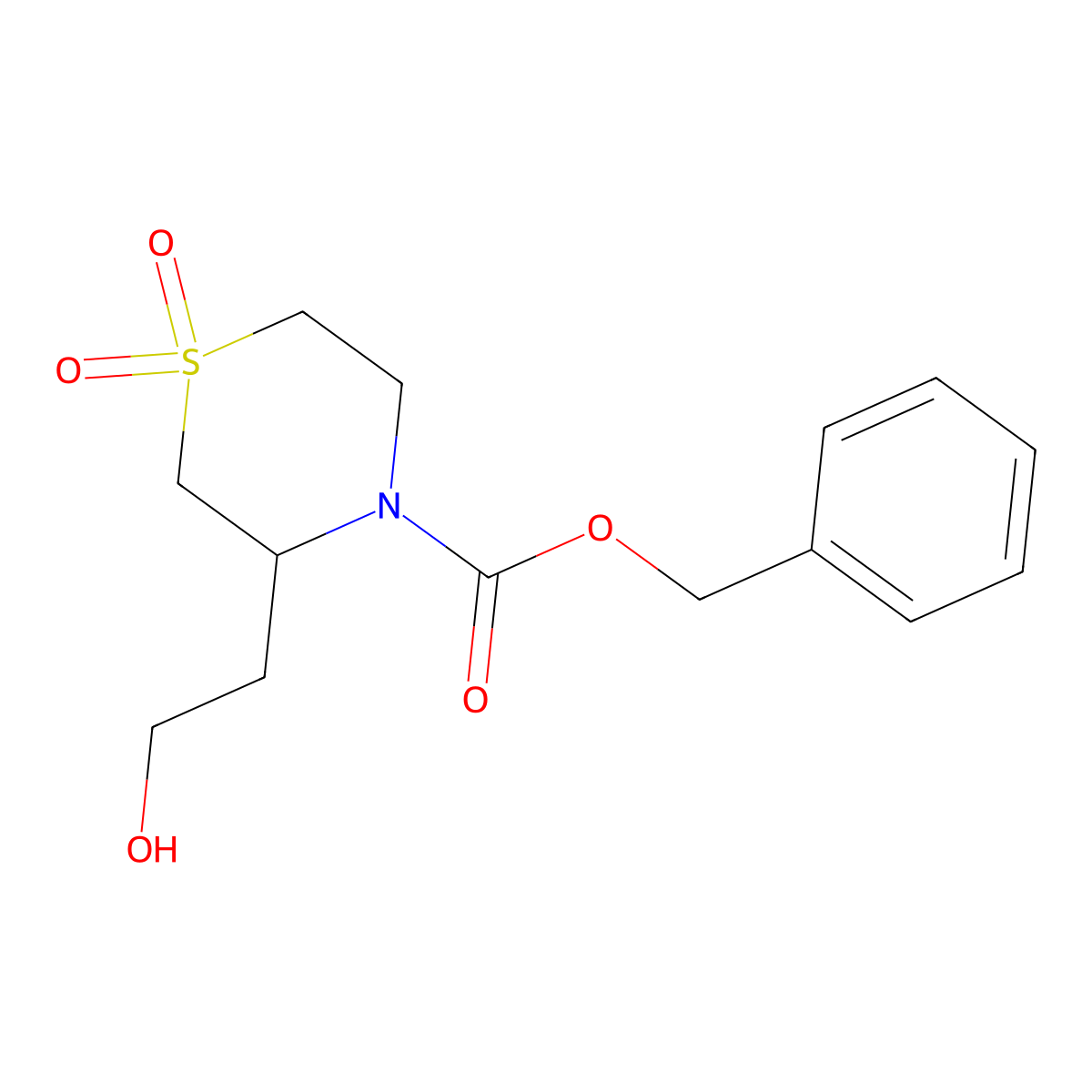 Benzyl 3-(2-hydroxyethyl)-1,1-dioxo-1lambda6-thiomorpholine-4-carboxylate molecular structure, CAS 2680759-12-8