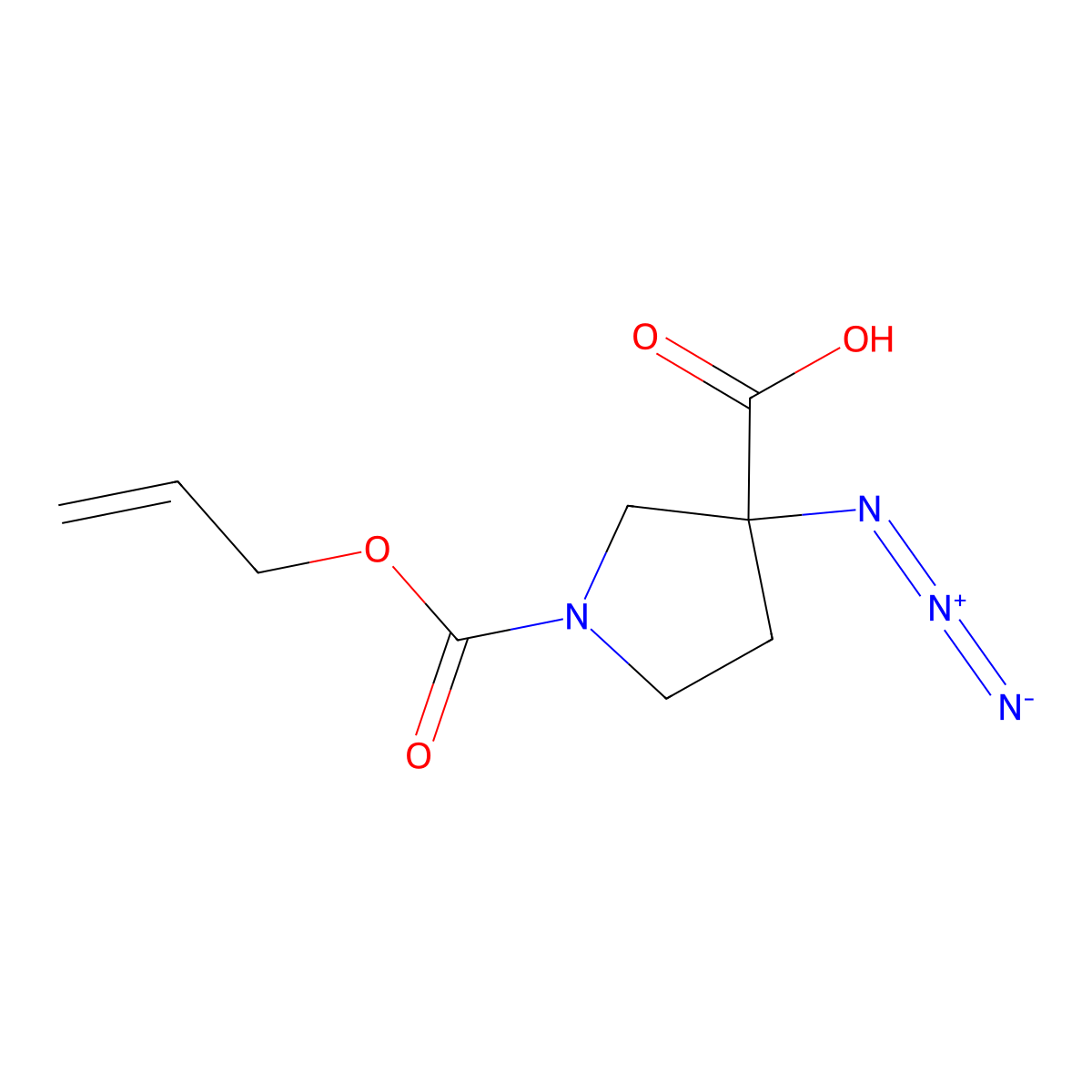 3-Azido-1-[(prop-2-en-1-yloxy)carbonyl]pyrrolidine-3-carboxylic acid molecular structure, CAS 2680759-20-8