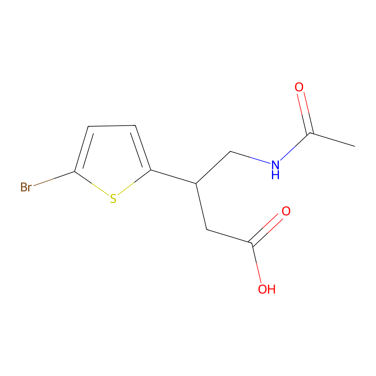 3-(5-Bromothiophen-2-yl)-4-acetamidobutanoic acid molecular structure, CAS 2680759-30-0