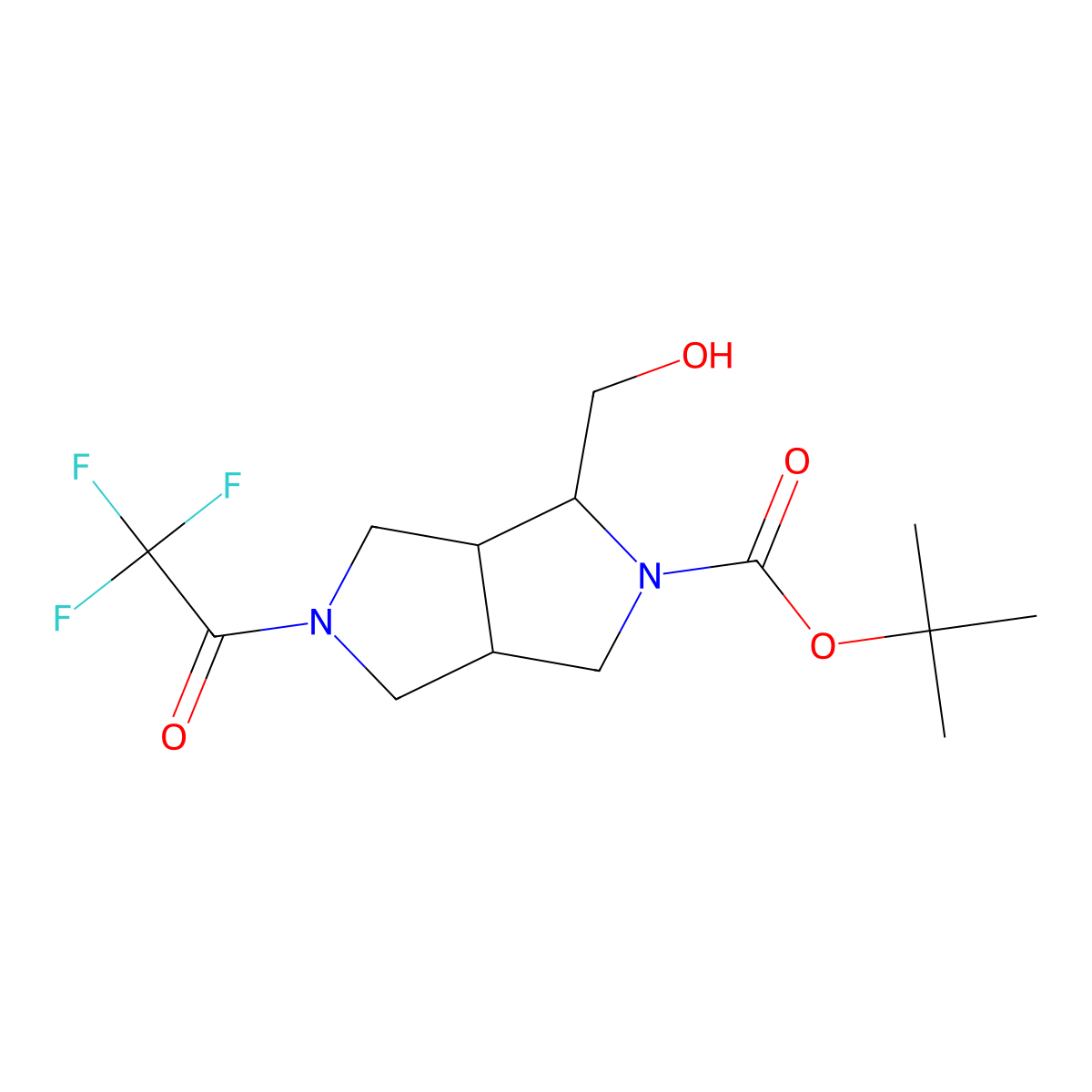 Tert-butyl 1-(hydroxymethyl)-5-(2,2,2-trifluoroacetyl)-octahydropyrrolo[3,4-c]pyrrole-2-carboxylate molecular structure, CAS 2680759-40-2