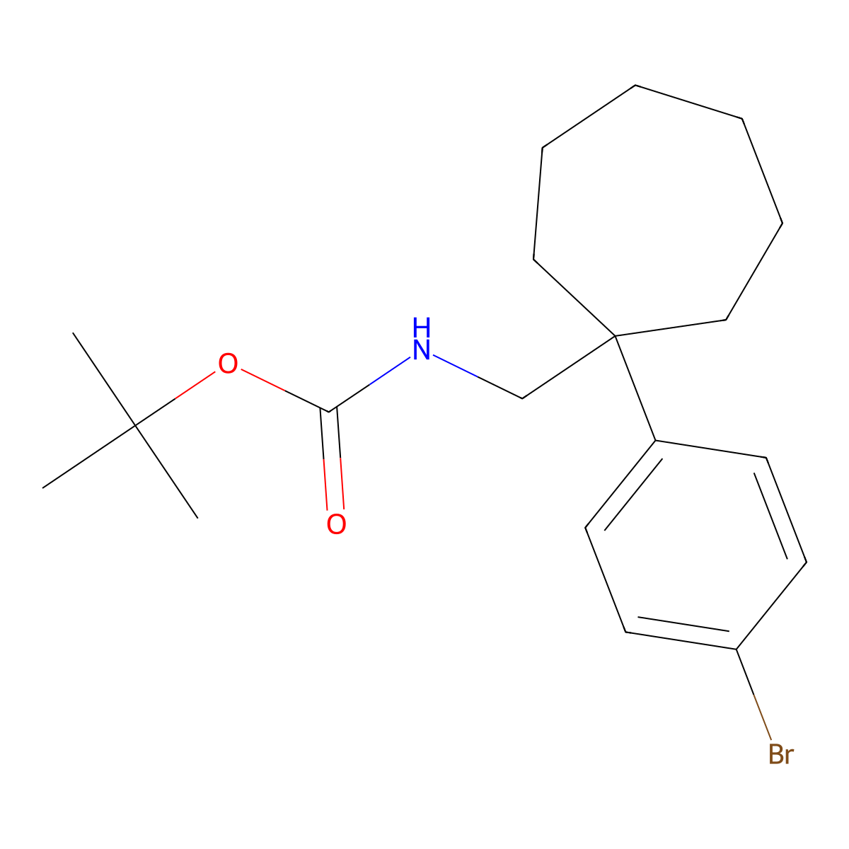 tert-butyl N-{[1-(4-bromophenyl)cycloheptyl]methyl}carbamate molecular structure, CAS 2680759-53-7