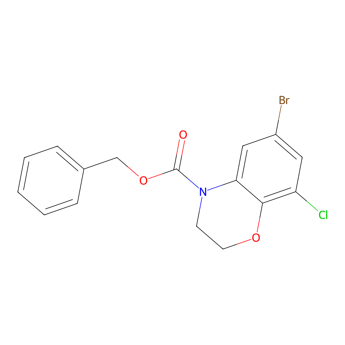 benzyl 6-bromo-8-chloro-3,4-dihydro-2H-1,4-benzoxazine-4-carboxylate molecular structure, CAS 2680759-58-2