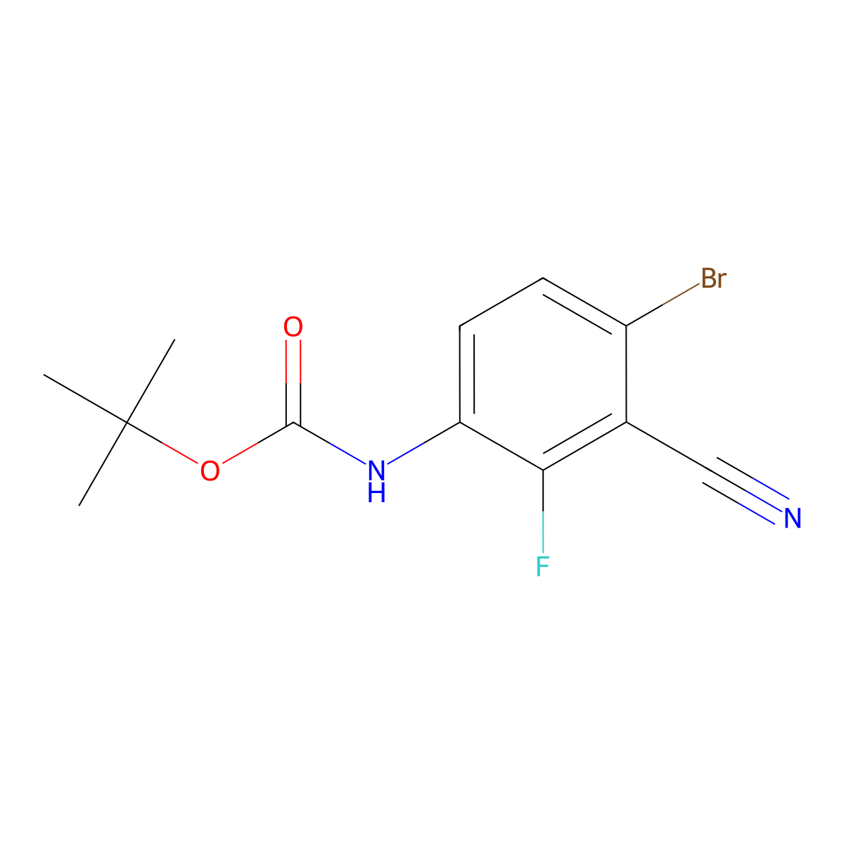 tert-butyl N-(4-bromo-3-cyano-2-fluorophenyl)carbamate molecular structure, CAS 2680759-61-7