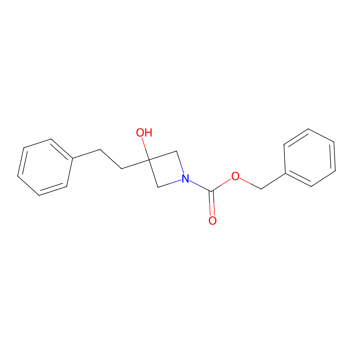 Benzyl 3-hydroxy-3-(2-phenylethyl)azetidine-1-carboxylate molecular structure, CAS 2680759-82-2