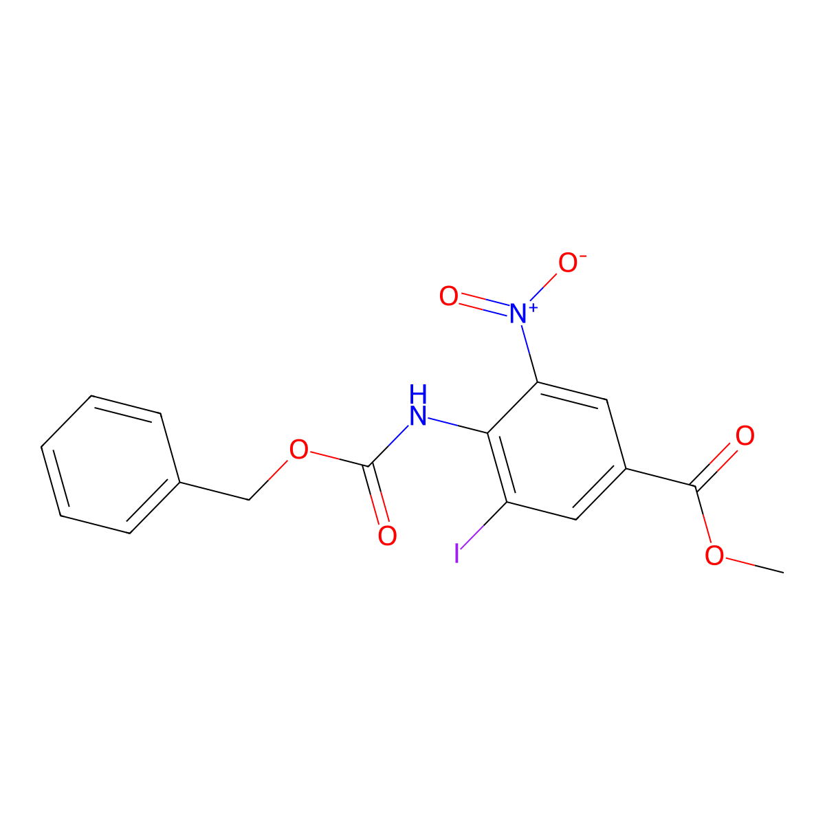 Methyl 4-{[(benzyloxy)carbonyl]amino}-3-iodo-5-nitrobenzoate molecular structure, CAS 2680759-85-5