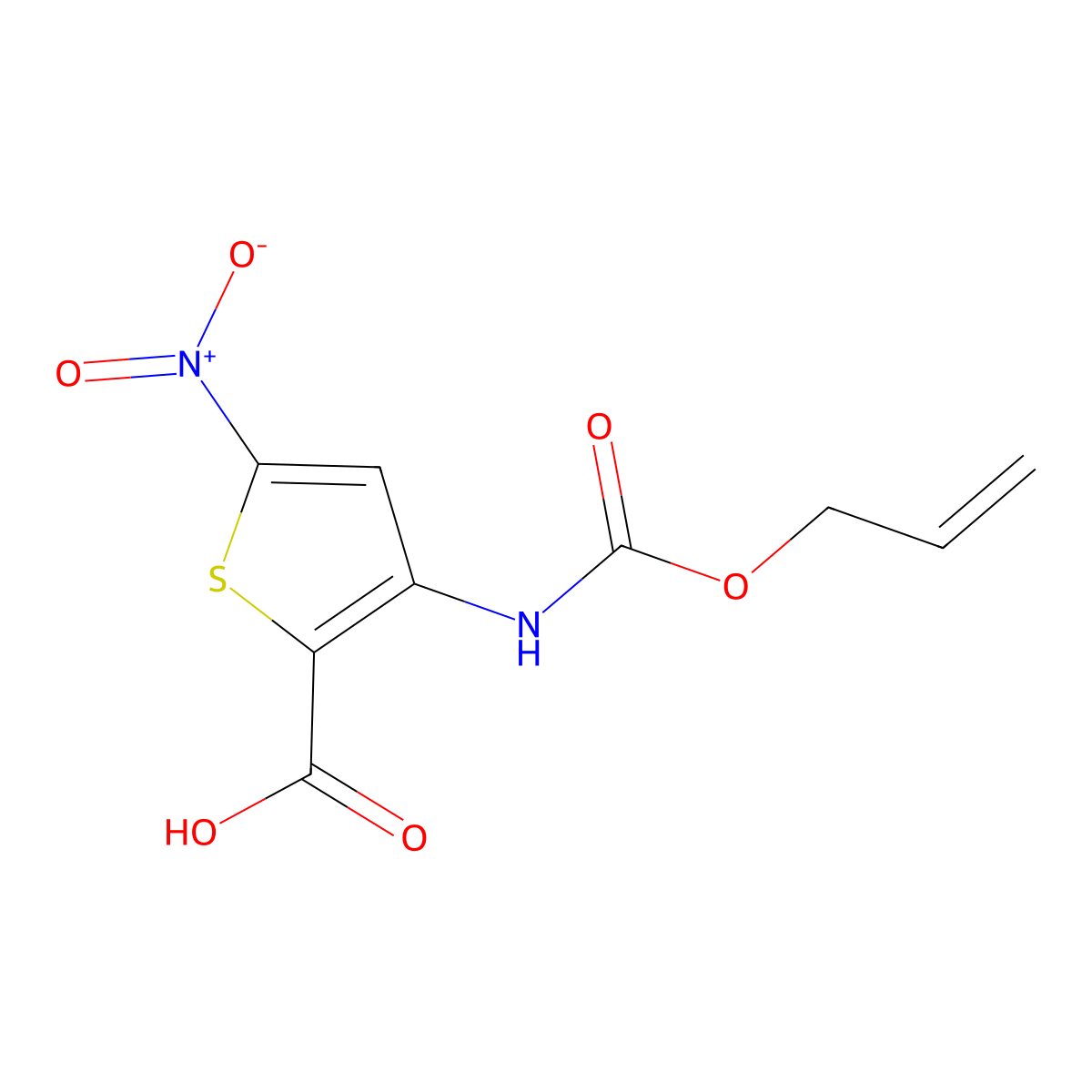 5-Nitro-3-{[(prop-2-en-1-yloxy)carbonyl]amino}thiophene-2-carboxylic acid molecular structure, CAS 2680759-89-9