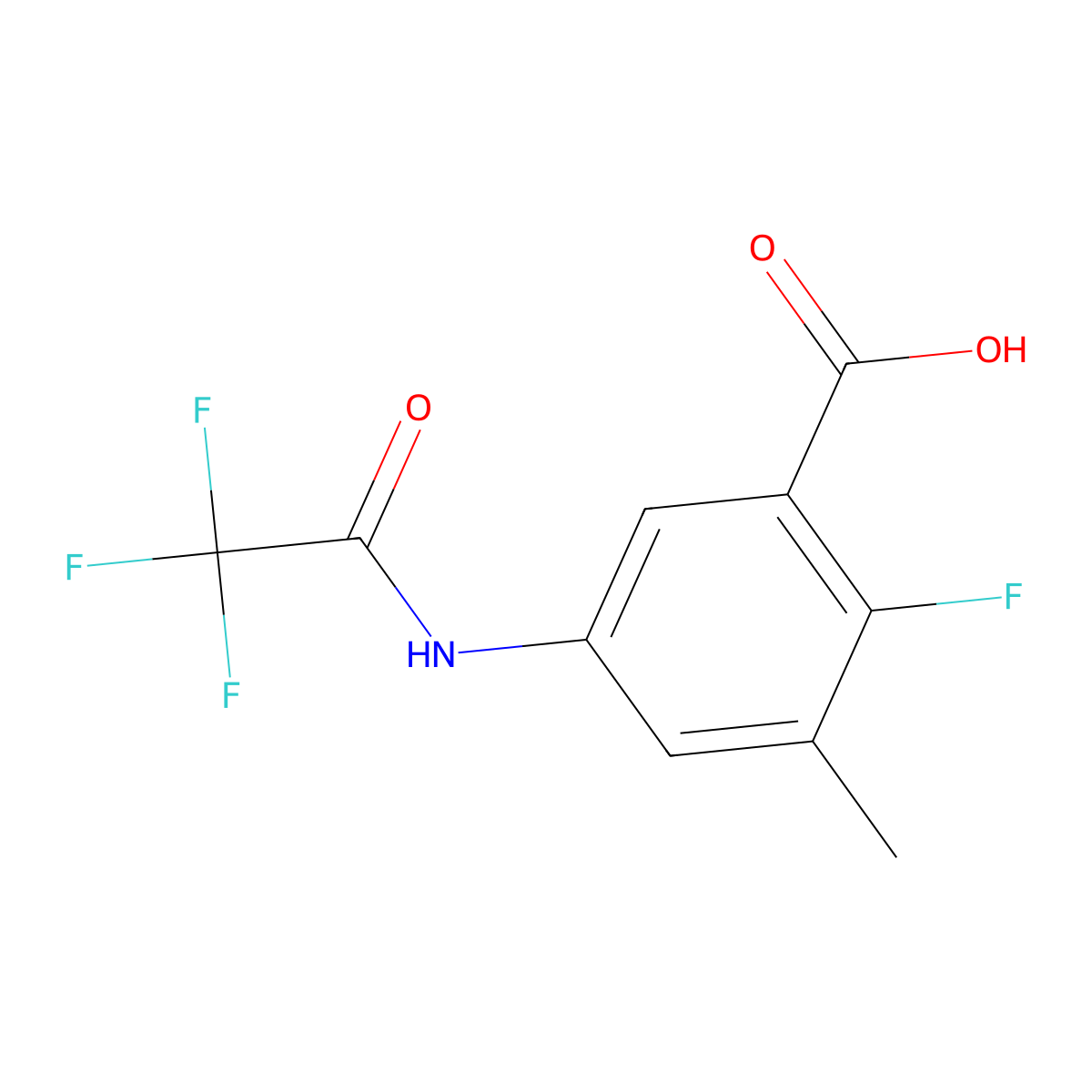 2-Fluoro-3-methyl-5-(2,2,2-trifluoroacetamido)benzoic acid molecular structure, CAS 2680759-91-3