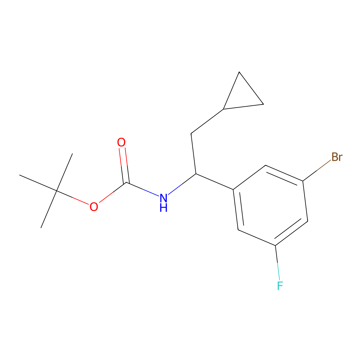 tert-butyl N-[1-(3-bromo-5-fluorophenyl)-2-cyclopropylethyl]carbamate molecular structure, CAS 2680759-96-8