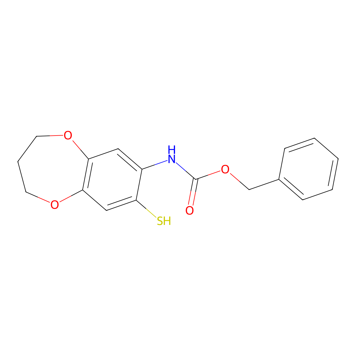 benzyl N-(8-sulfanyl-3,4-dihydro-2H-1,5-benzodioxepin-7-yl)carbamate molecular structure, CAS 2680760-00-1