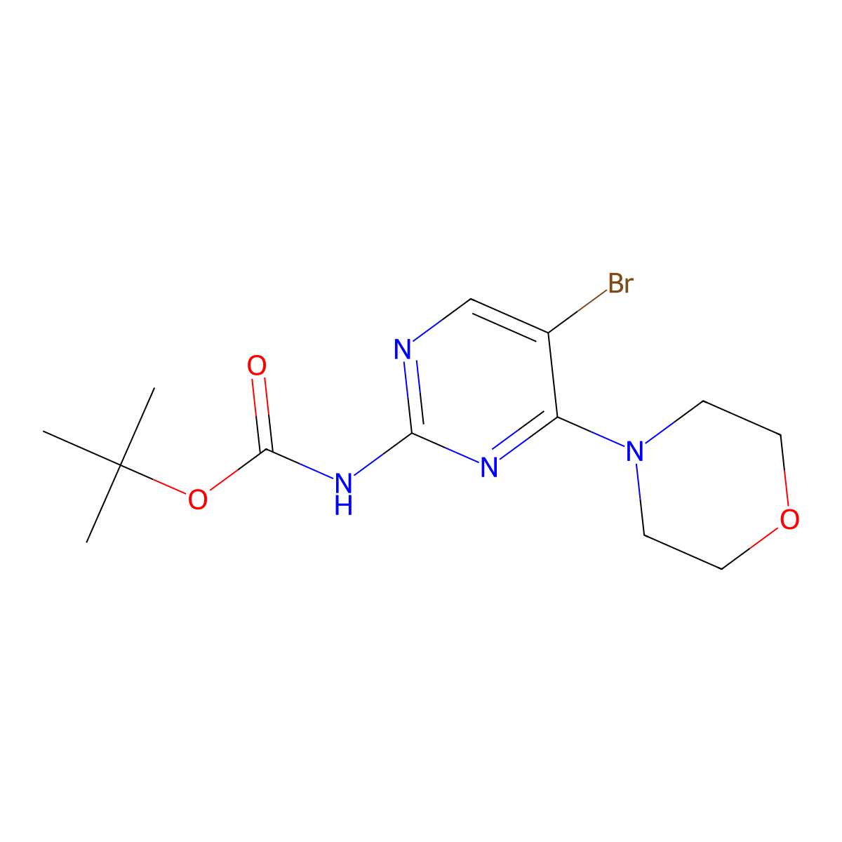 tert-butyl N-[5-bromo-4-(morpholin-4-yl)pyrimidin-2-yl]carbamate molecular structure, CAS 2680760-05-6