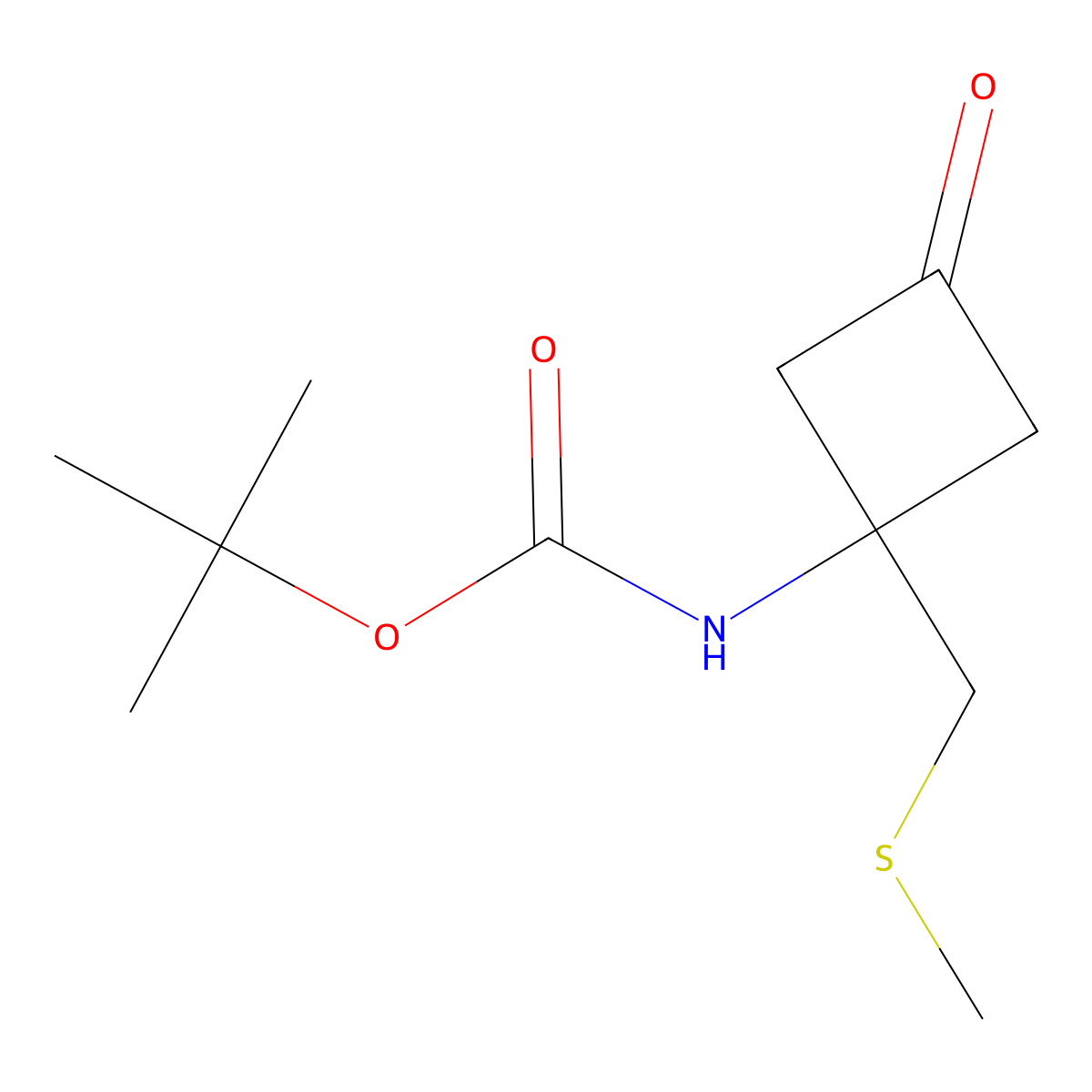 tert-butyl N-{1-[(methylsulfanyl)methyl]-3-oxocyclobutyl}carbamate molecular structure, CAS 2680760-08-9