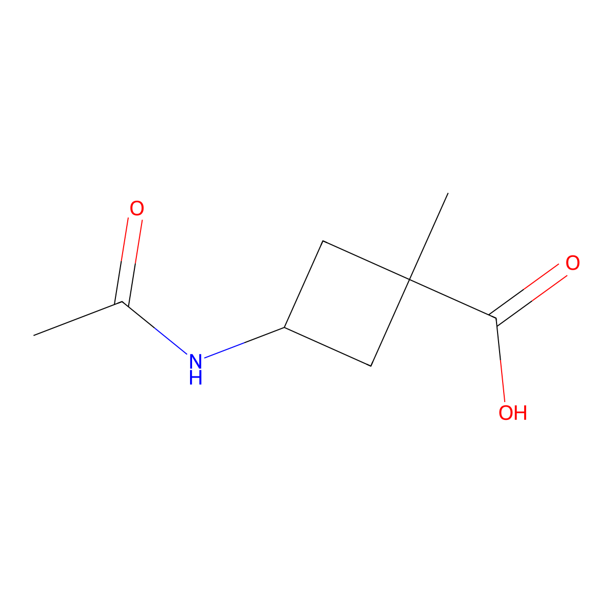 3-Acetamido-1-methylcyclobutane-1-carboxylic acid molecular structure, CAS 2680760-16-9